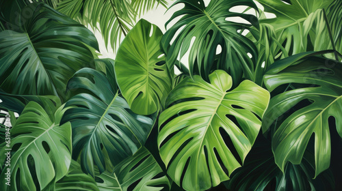 Lush Palm Leaves Exotic Background Created with Generative AI