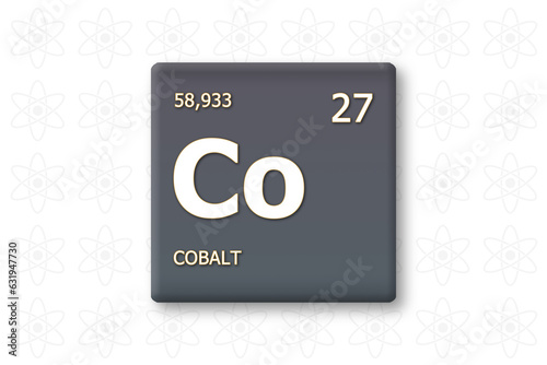 Cobalt. Abkuerzung: Co. Chemisches Element des Periodensystems. Weisser Text innerhalb eines grauen Rechtecks auf weissem Hintergrund. photo