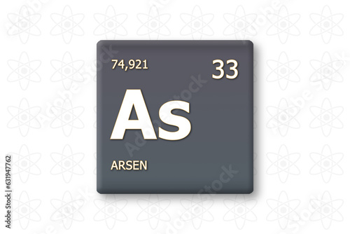 Arsen. Abkuerzung: As. Chemisches Element des Periodensystems. Weisser Text innerhalb eines grauen Rechtecks auf weissem Hintergrund. photo
