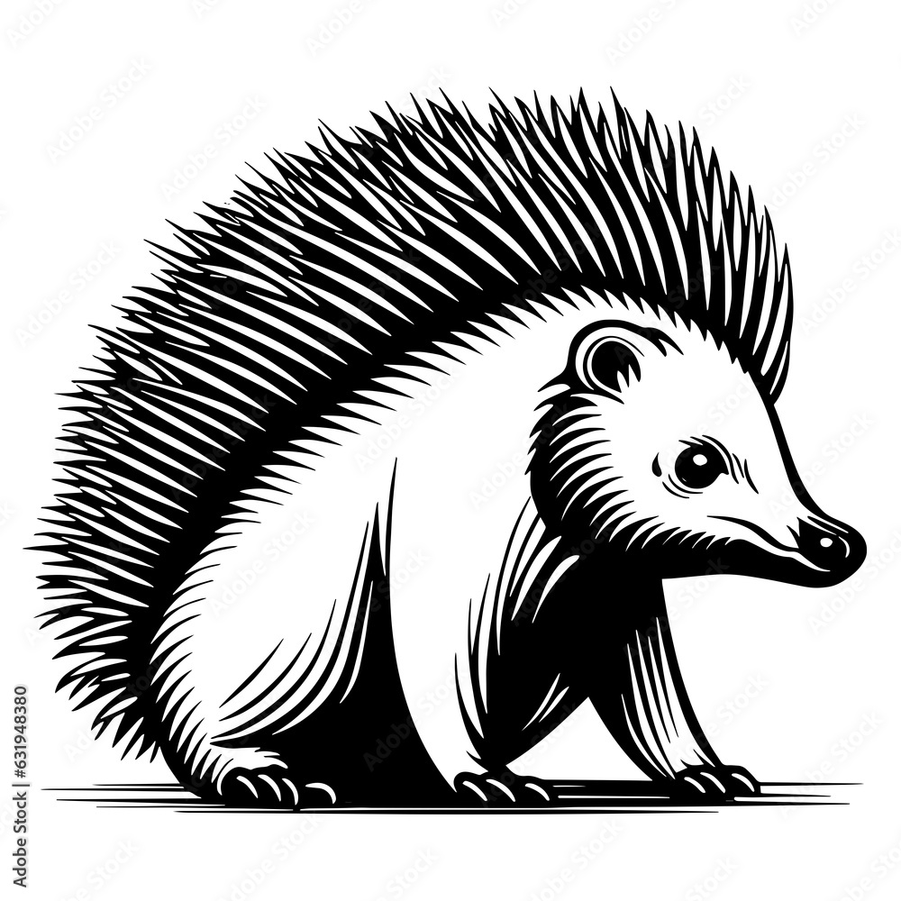 Obraz premium Fox hedgehog ginger Forest burrow glade needles fairy Tale logo tattoo print