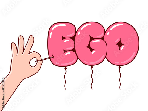 Bursting inflated ego cartoon illustration