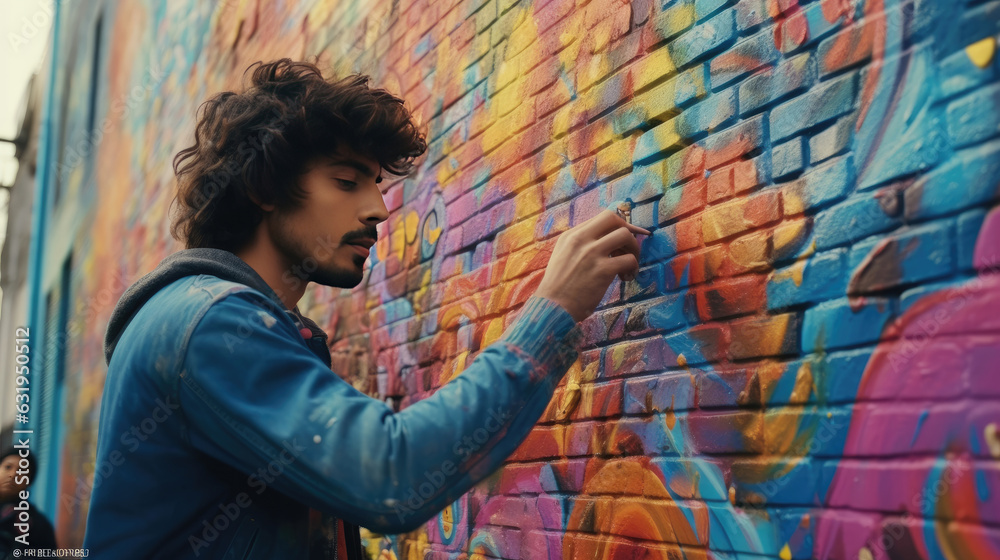 Obraz premium An artist painting a vibrant mural on the side of a building