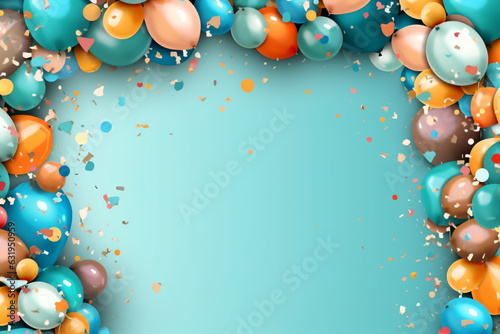 Decorative multi-coloured balloons confetti splashes background mock-up
