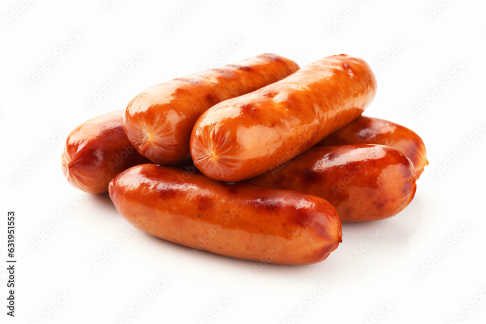 Grilled sausages on a white plate isolated on white background mock-up