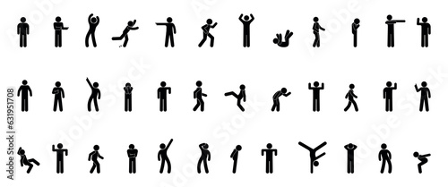 big set of man icons, people silhouettes, various human postures and gestures