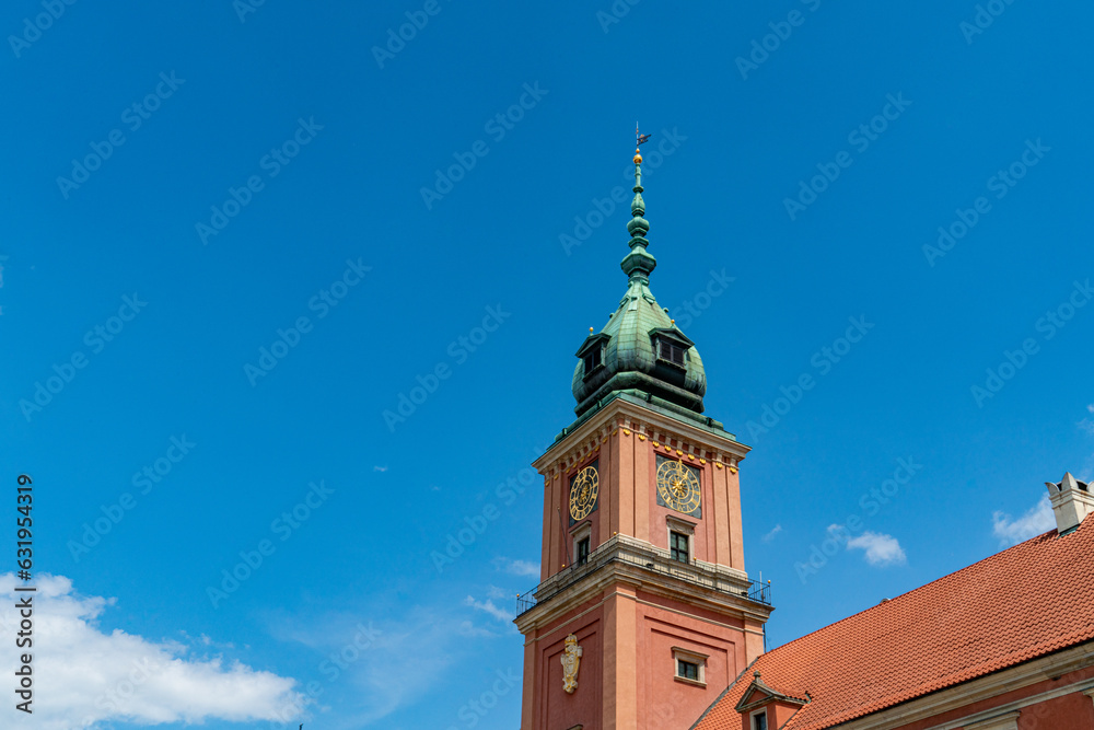 Shot of the Clock Tower of the Royal Palace in Warsaw, Poland 