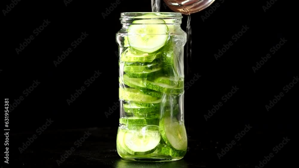 Pouring vinegar in cucumbers bottle to make pickled cucumbers , in door Chiangmai Thailand. Pouring vinegar in cucumbers bottle to make pickled cucumbers , in door Chiangmai Thailand.