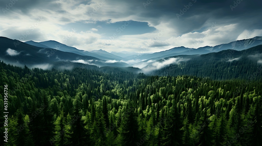 Aerial view of green forest. Nature landscape background