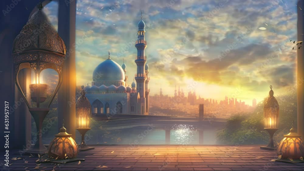 Ramadhan decorative with arabic lantern background. seamless looping time-lapse virtual 4K video animation background