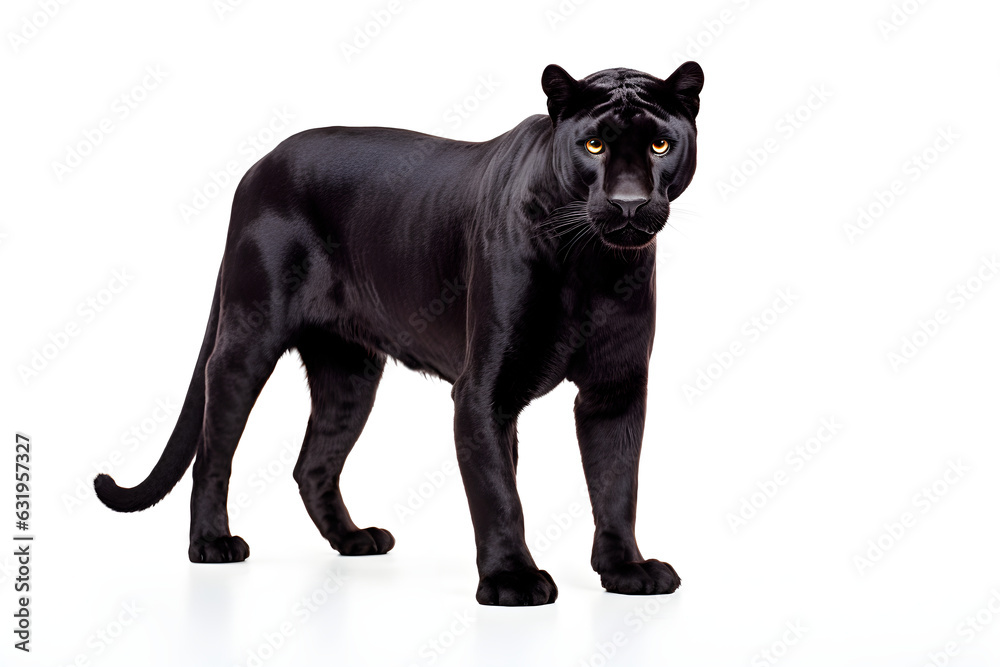Panther isolated on a white background. Animal right side view portrait. Panther isolated on a white background. Animal right side view portrait.