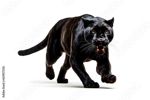 Panther isolated on a white background running. Animal front right view. © Laser Eagle