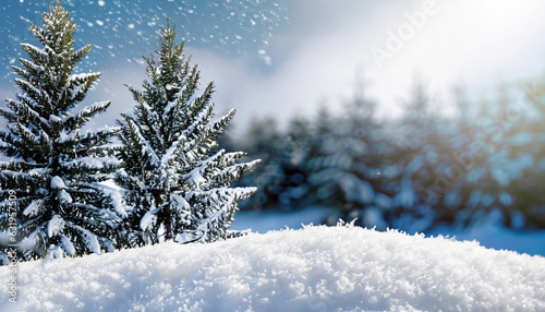 Winter card design. Beautiful fluffy snow and fir tree outdoors © Uuganbayar