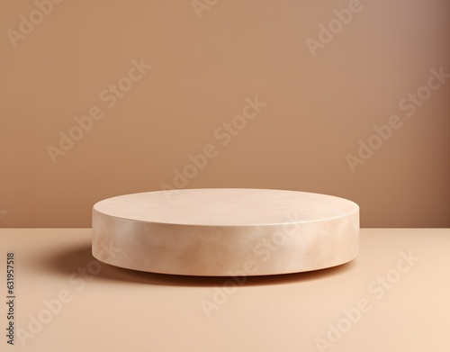 Beige round podium on beige. Food or product podium © MAJGraphics