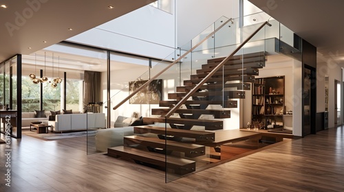 a modern staircase interior with glass