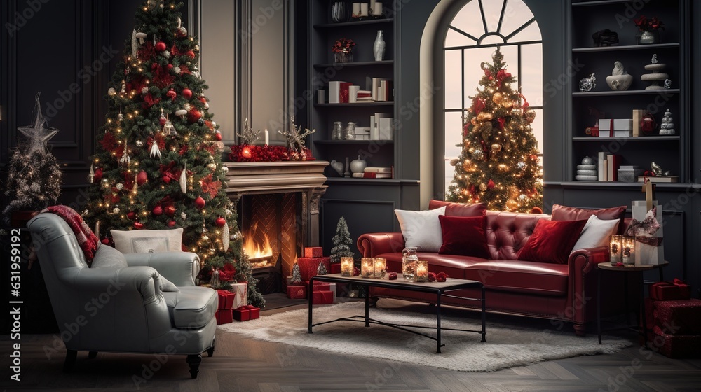 Interior Design of a Modern House during the Christmas Event. Warm and Welcolming House. Interior Design of a Modern House during the Christmas Event. Warm and Welcolming House.