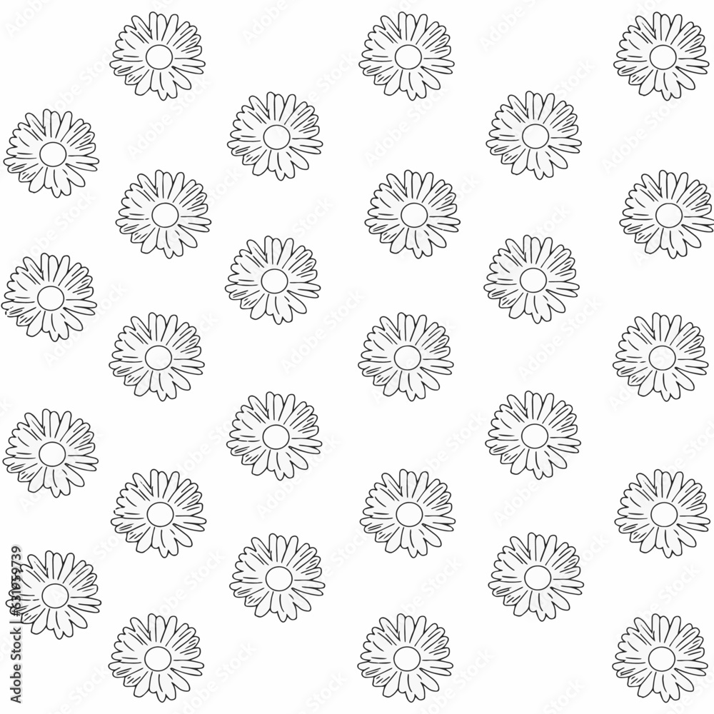 Set of three abstract square seamless patterns with vintage groovy daisy flowers.