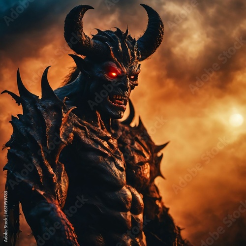 horned demon glowing red eye