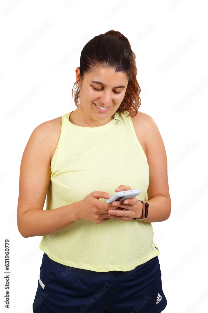 Happy sporty young woman using smartwatch and fitness workout app Happy sporty young woman using smartwatch and fitness workout app