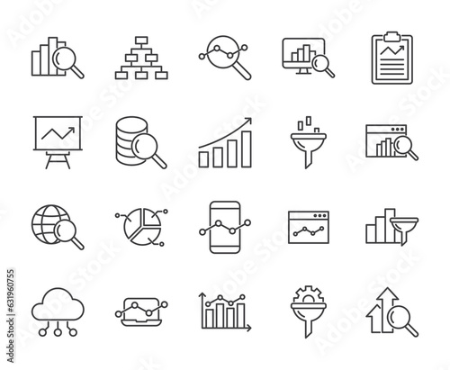 Data analysis line icons set vector illustration. editable stroke