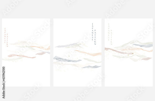 Natural landscape with hand drawn line pattern vector. Abstract art background with Mountain forest template. 
