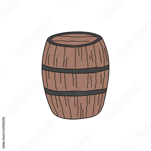 Kids drawing Cartoon Vector illustration wooden barrel icon Isolated on White Background