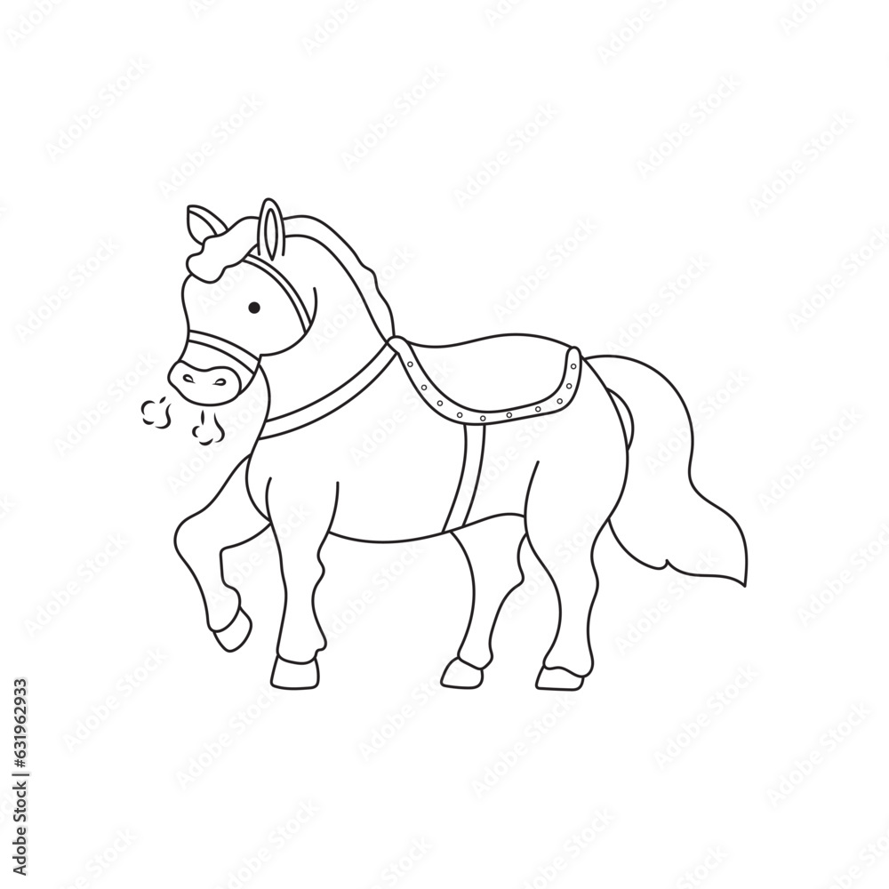Hand drawn Kids drawing Cartoon Vector illustration cute horse icon Isolated on White Background