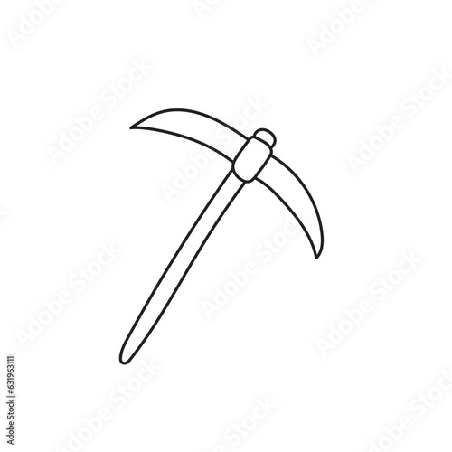 Hand drawn Kids drawing Cartoon Vector illustration pickaxe icon Isolated on White Background
