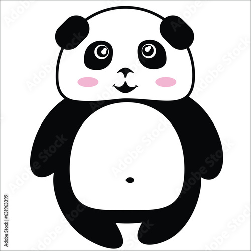 Funny smiling stylized linear black and white standing panda