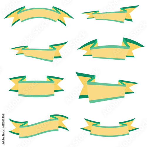 Yellow-green vector ribbons in different sizes. Eight tapes with bends in different directions. Large, small fabric tapes