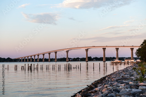 Solomons  Maryland USA A sunset view of the Solomons Island Bridge over the Patuxent River.