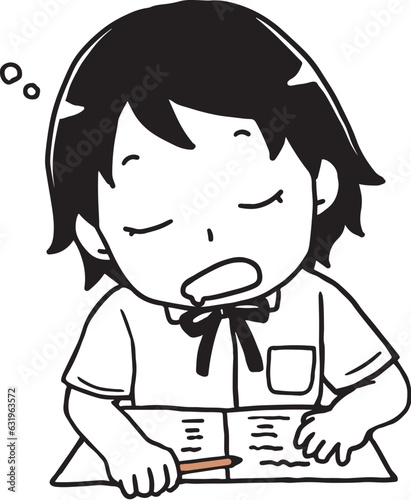 勉強中居眠りをする夏の女子生徒単色