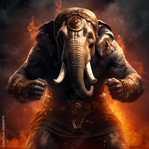 Strong Elephant On Fire