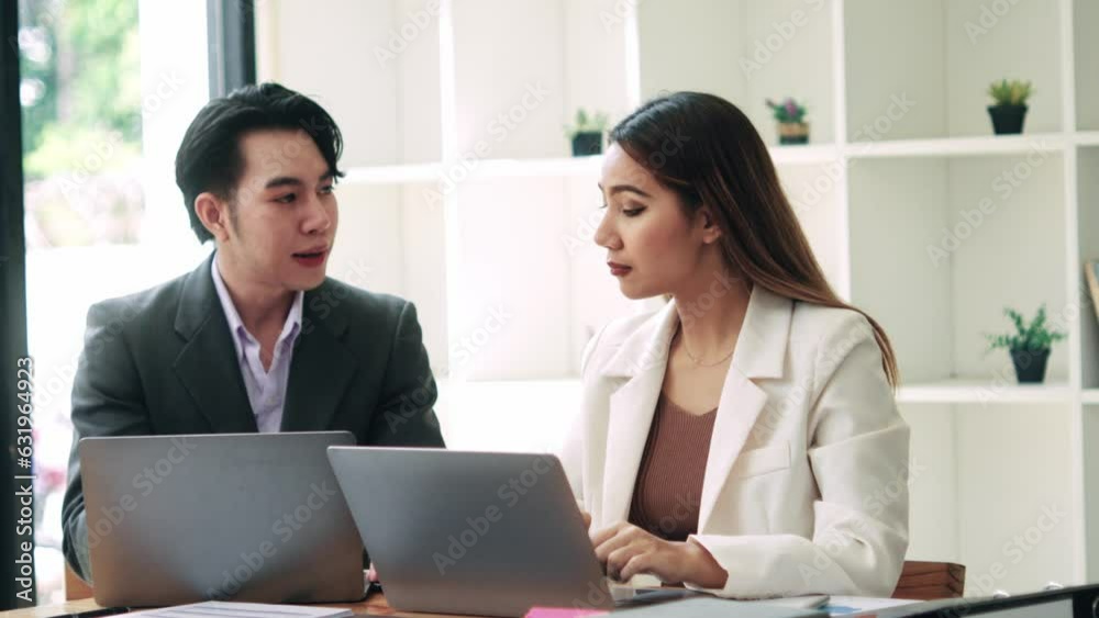 Young Asian account manager advisor showing paper documents to client partner, diverse professional colleagues discussing tax financial contract papers working in office at meeting. Young Asian account manager advisor showing paper documents to client partner, diverse professional colleagues discussing tax financial contract papers working in office at meeting.