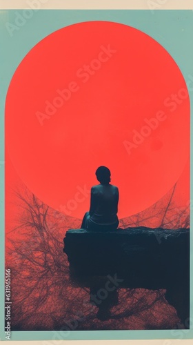 Sad   depressed poster - - Risograph style screenprint illustration