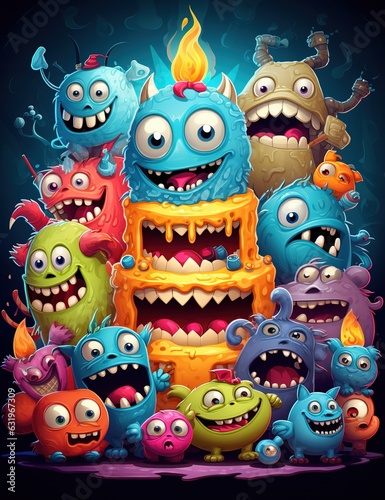 Whimsical Monster World Cartoon Pattern Design Sweet Beasties Cute Cartoon Monster Background photo