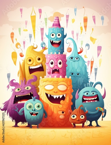 Cheerful Creature Chaos Cartoon Pattern Art Monsters in Harmony Cute Cartoon Background