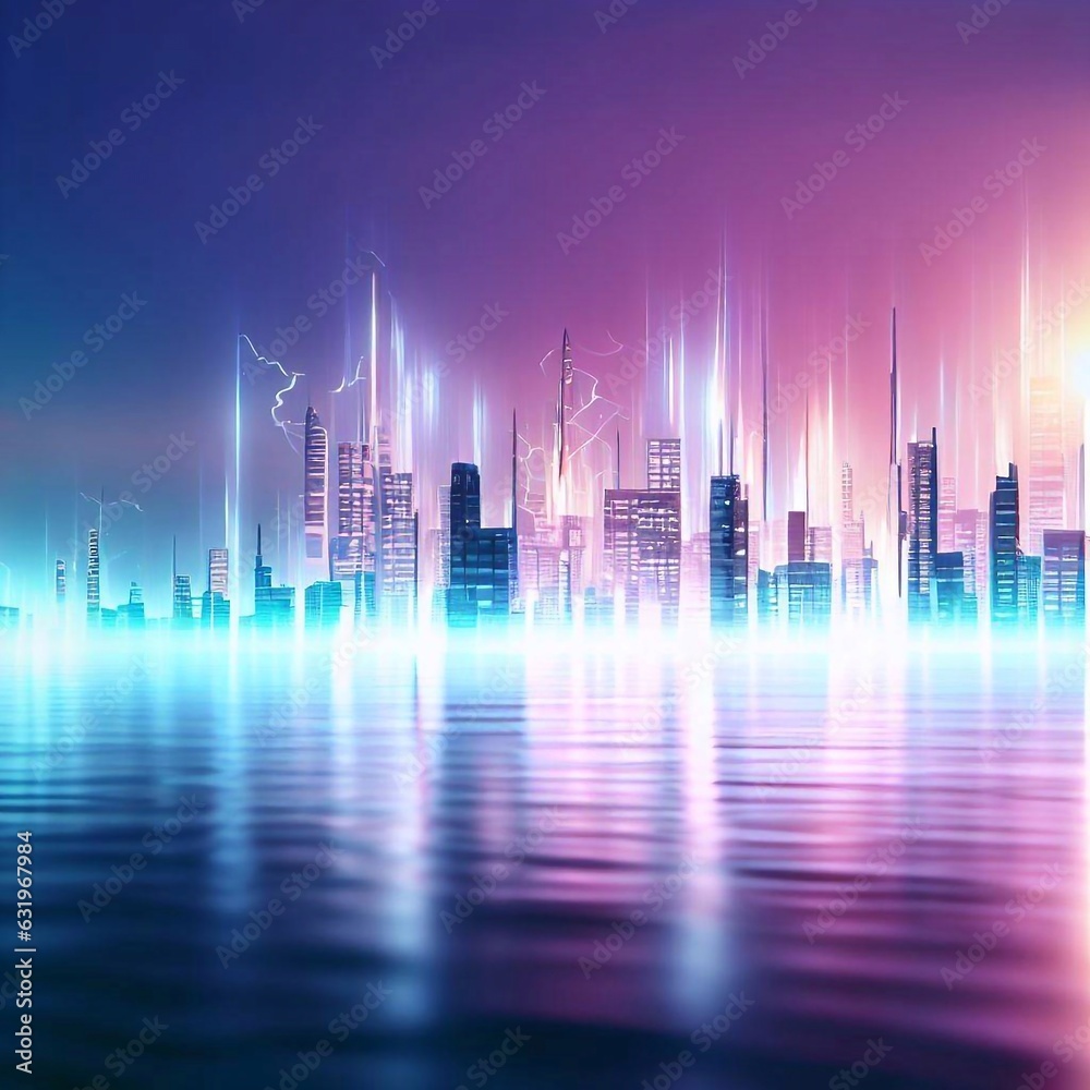 skyscrapers exuding a soft, neon glow skyscrapers exuding a soft, neon glow