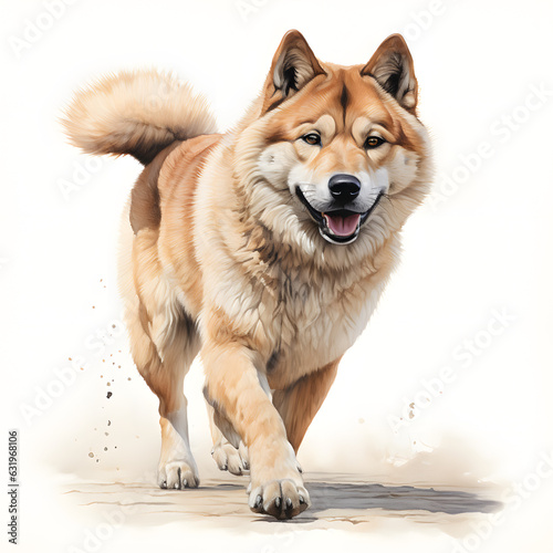 Brushstroke watercolor style realistic full body portrait of a Husky on white background Generated by AI 04