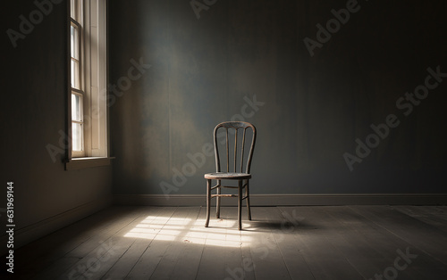 Vacant empty chair in a room. Dementia  mental or cognitive disorder  sense of loneliness and isolation concept