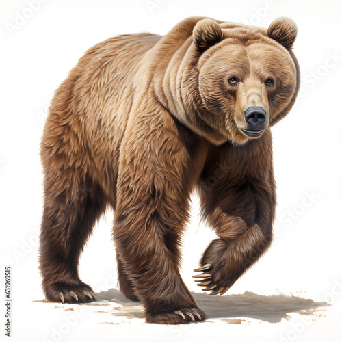 Brushstroke watercolor style realistic full body portrait of a brown bear on white background Generated by AI 03