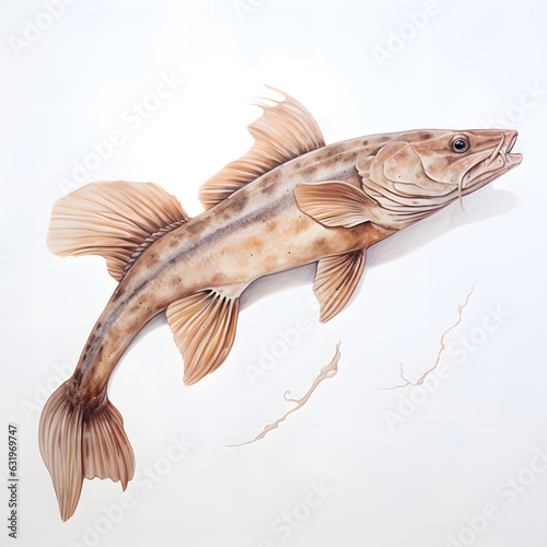 Brushstroke watercolor style realistic full body portrait of a catfish on white background Generated by AI 01