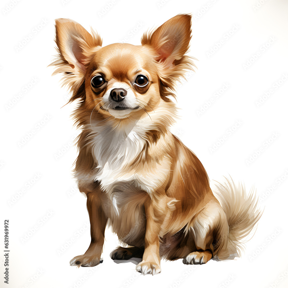 Brushstroke watercolor style realistic full body portrait of a Chihuahua on white background Generated by AI 02
