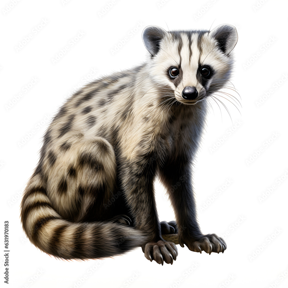 Brushstroke watercolor style realistic full body portrait of a civet on white background Generated by AI 03