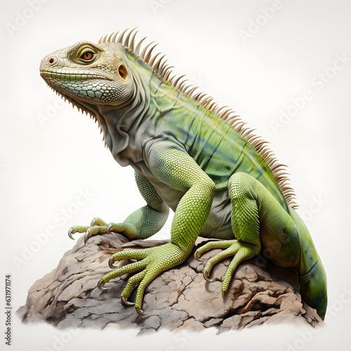 Brushstroke watercolor style realistic full body portrait of a giant lizard lizard on white background Generated by AI 03