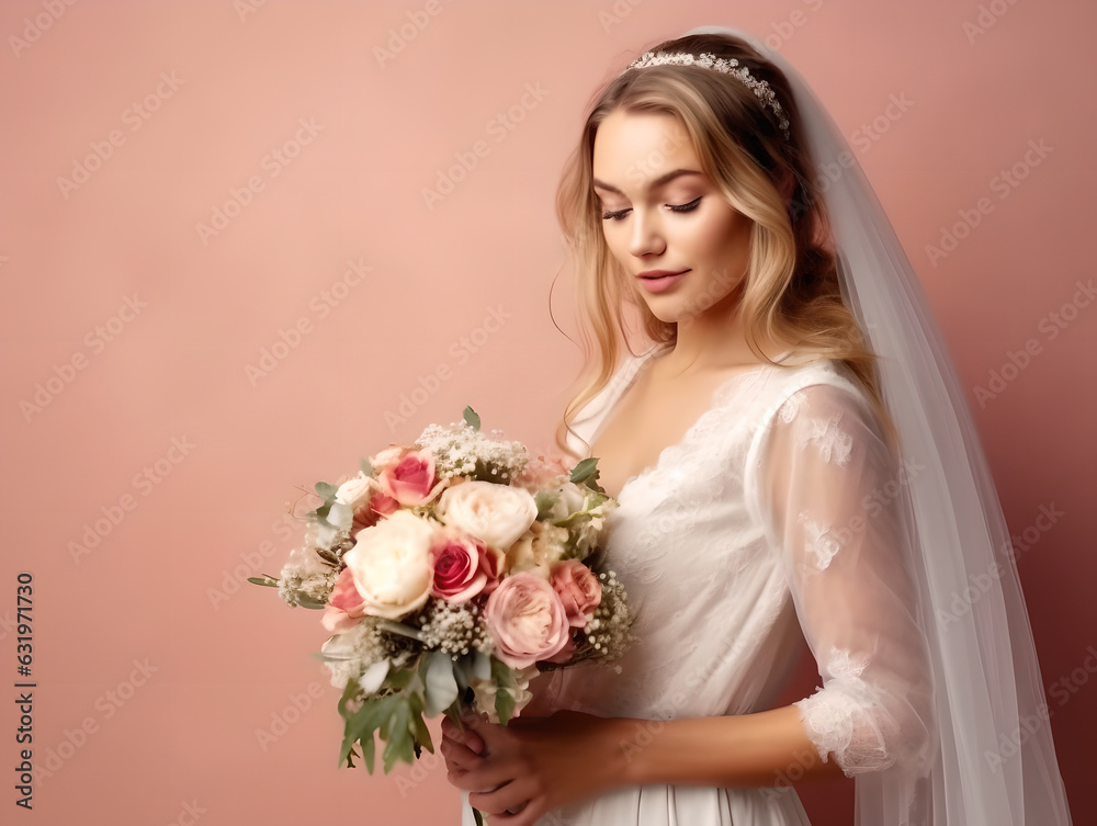 Naklejka premium Bride holds a wedding bouquet on isolated background with copy space