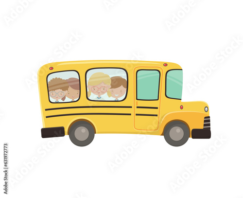 vector school bus with kids illustration
