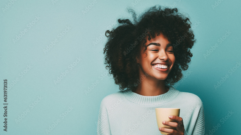 Happy black woman in isolated pastel color studio background Happy black woman in isolated pastel color studio background