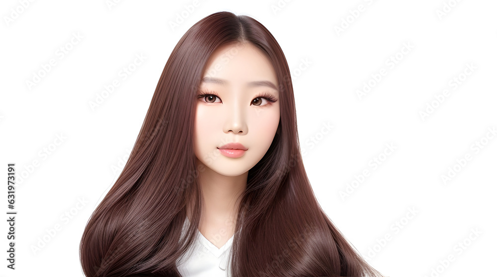 Young asian beauty woman model long hair with korean makeup style on face and perfect skin , white background isolated Young asian beauty woman model long hair with korean makeup style on face and perfect skin , white background isolated