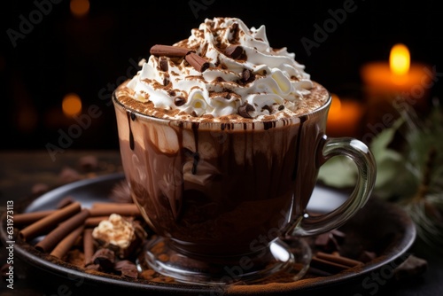 Cup Of Rich Hot Cocoa With Whipped Cream, Generative AI