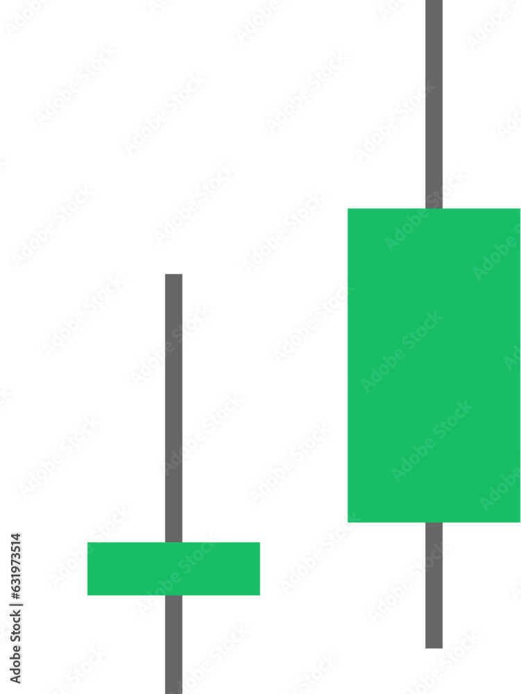 Illustration of a single green or uptrend candlestick indicating an increase in price Illustration of a single green or uptrend candlestick indicating an increase in price